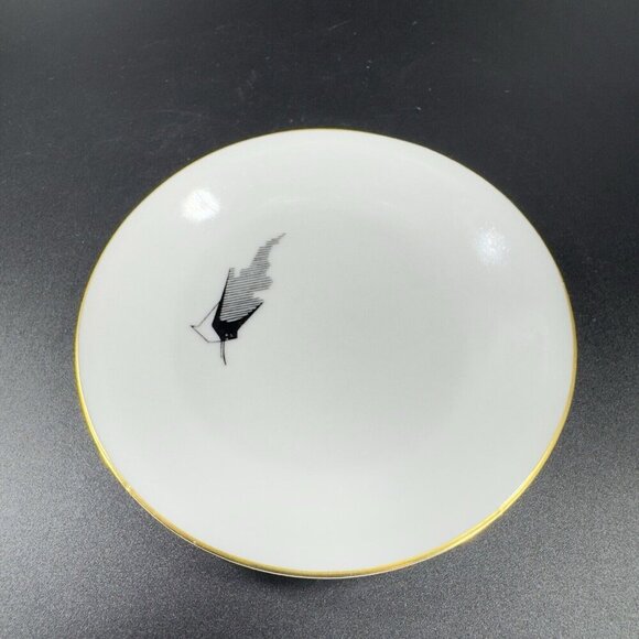 Freiberger Porzellan Round Dish Plate Unique Design Germany MCM Gold Edge Set 3 - Picture 12 of 13